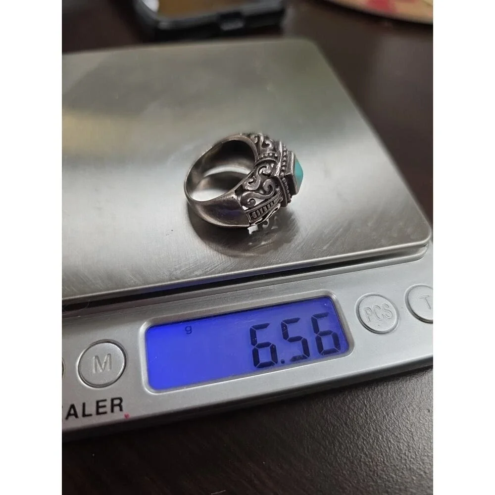 Vintage Native American Sterling Silver Inlaid Turquoise Coral Ring Size‎ 7